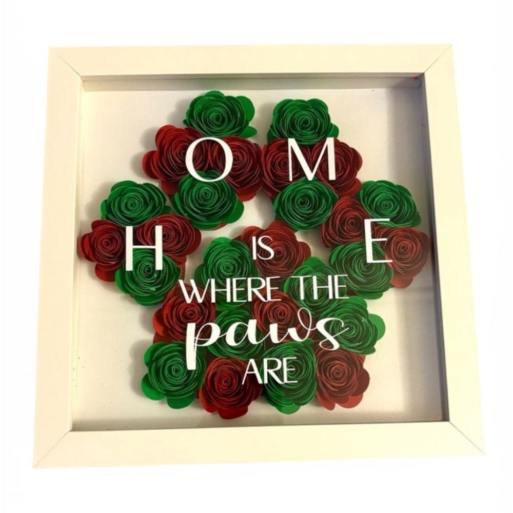 Handcrafted Frame flower Wall Art “Home is Where the Paws Are” gift pet paw dog